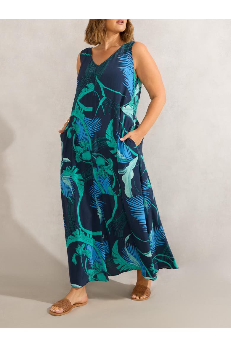 Abstract Leaf Print V-Neck Maxi Dress, Alternate, color, Multi
