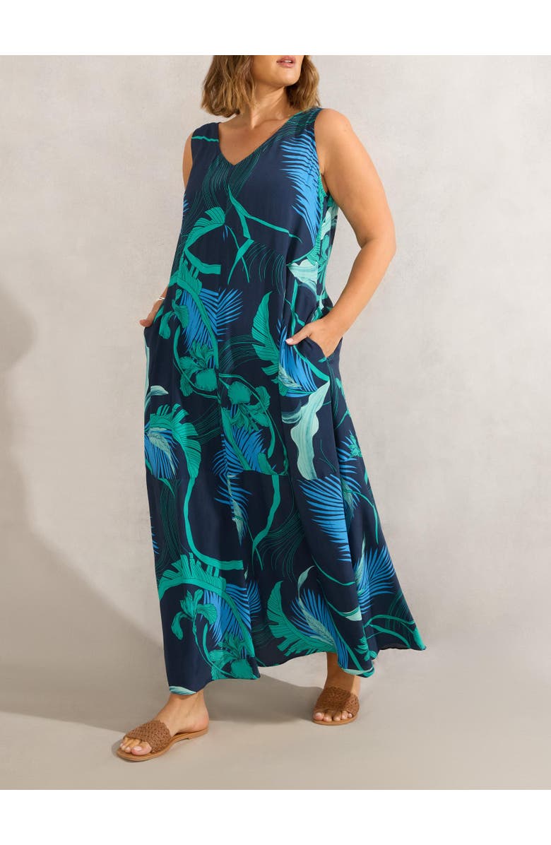 Live Unlimited Abstract Leaf Print V-Neck Maxi Dress, Alternate, color, Multi
