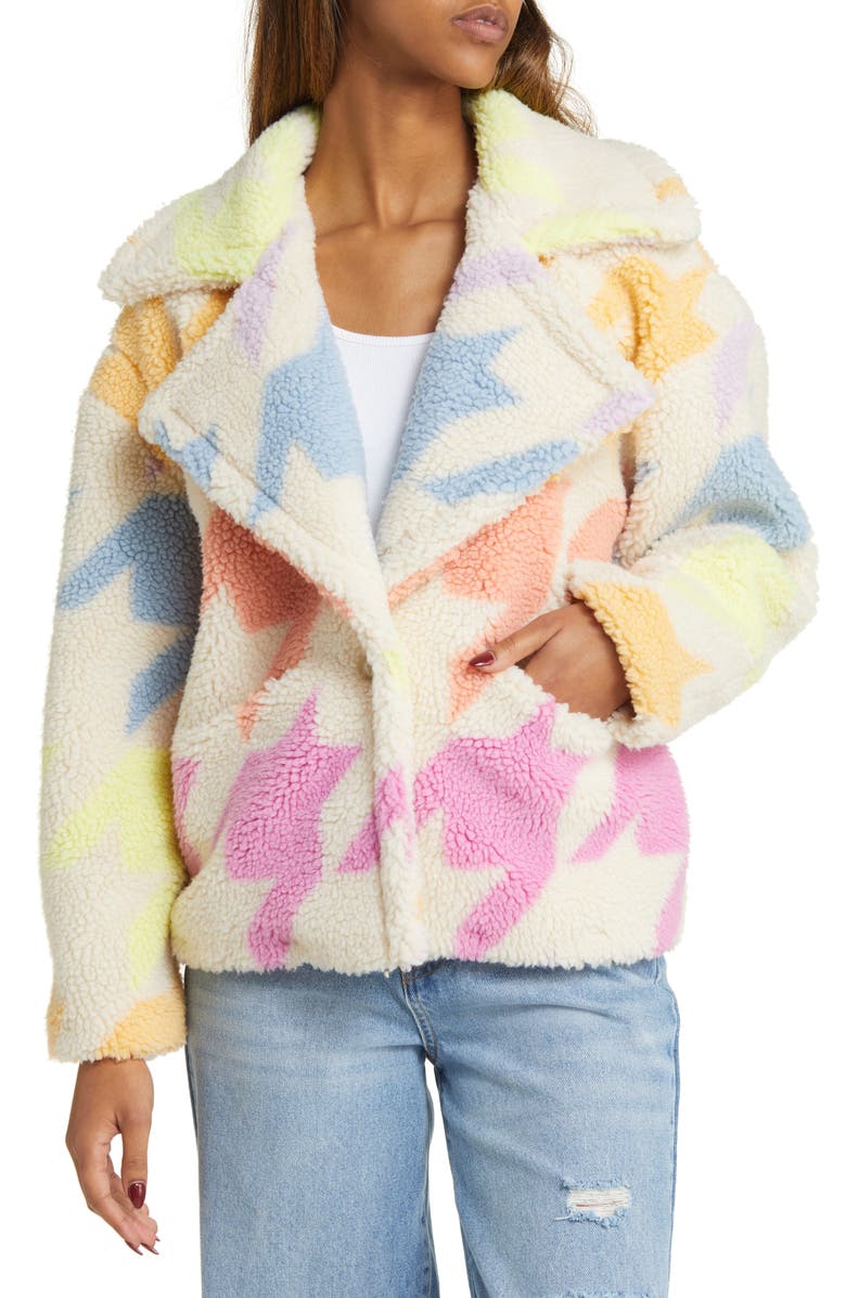 BLANKNYC Houndstooth Faux Shearling Jacket, Alternate, color, 