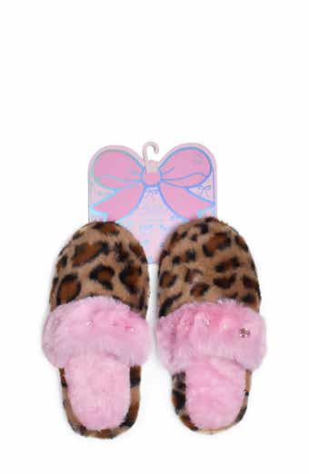 OMG Accessories Kids' Crystal Leopard Faux Fur Slipper