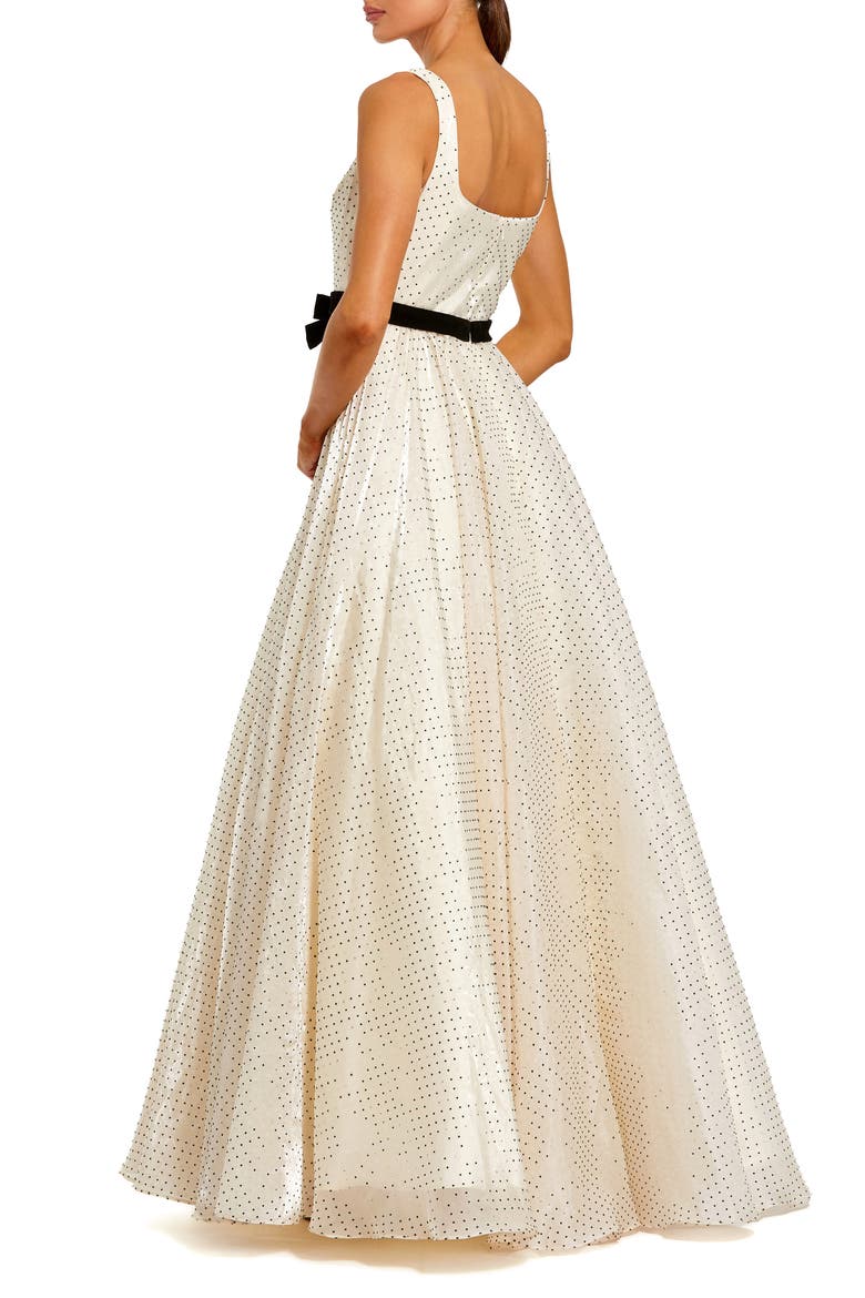 Women's Polka Dot Organza Square Neck Ballgown with Velvet Bow, Alternate, color, Ivory