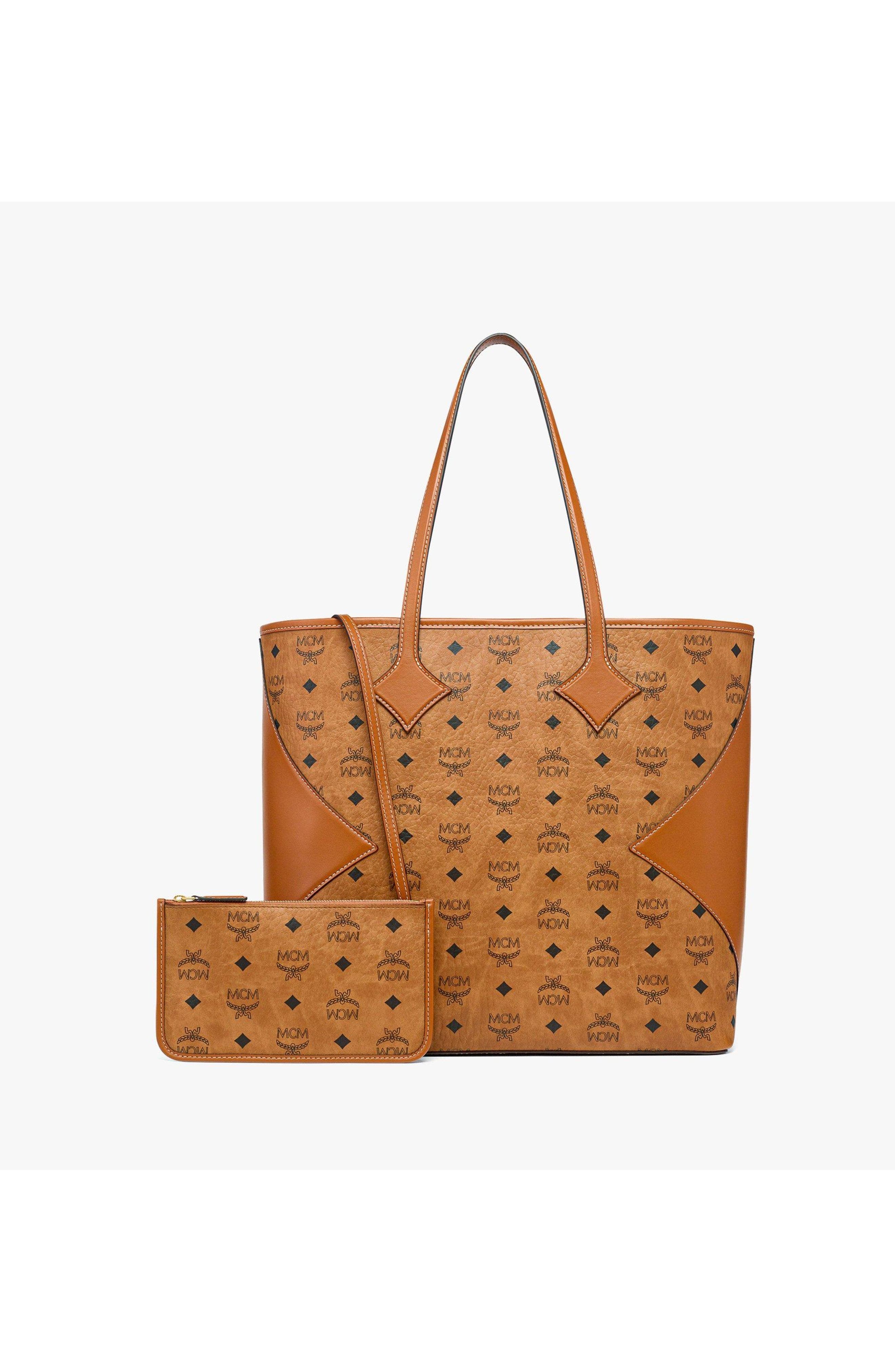 MCM Large Dia Shopper in Visetos Leather Mix, Alternate, color, Cognac