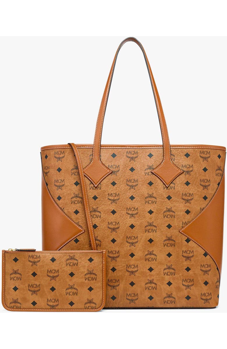 MCM Large Dia Shopper in Visetos Leather Mix, Alternate, color, Cognac