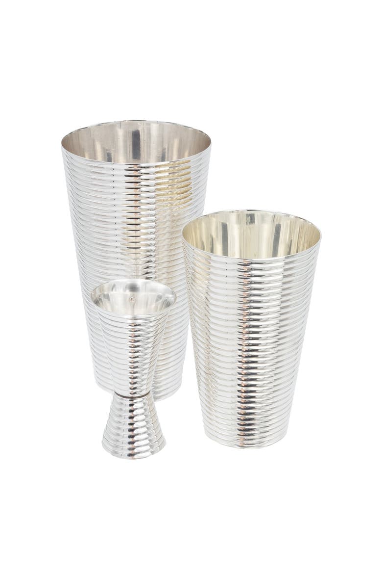 Fluted Silver 3-Piece Cocktail Shaker Set, Alternate, color, Silver