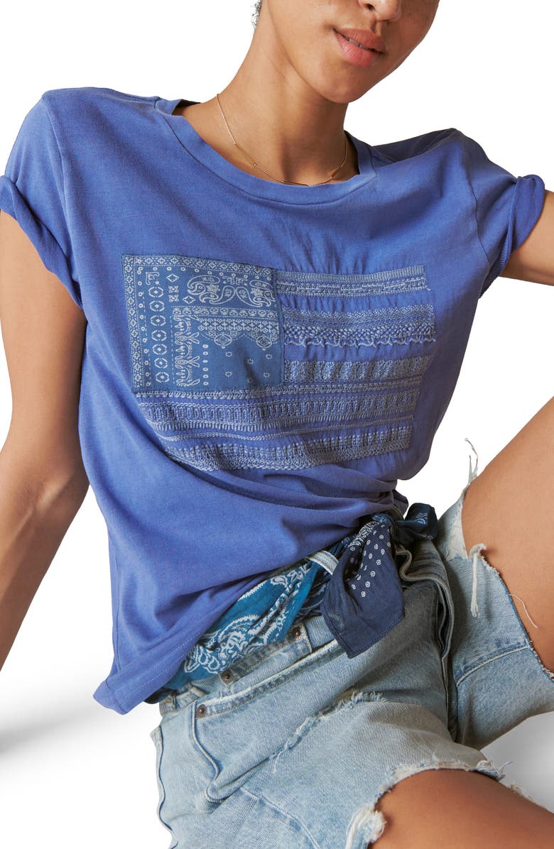 Lucky Brand Bandana Flag Embroidered Classic Graphic T-Shirt, Alternate, color, 