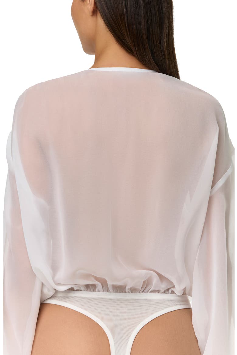 Chiffon V-Neck Blousy Bodysuit, Alternate, color, WHITE
