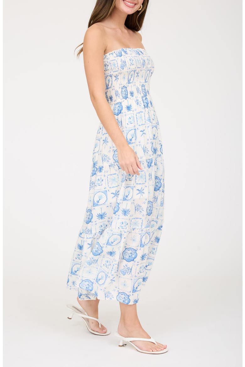 Tropical Print Strapless Midi Sundress, Alternate, color, LIGHT BLUE