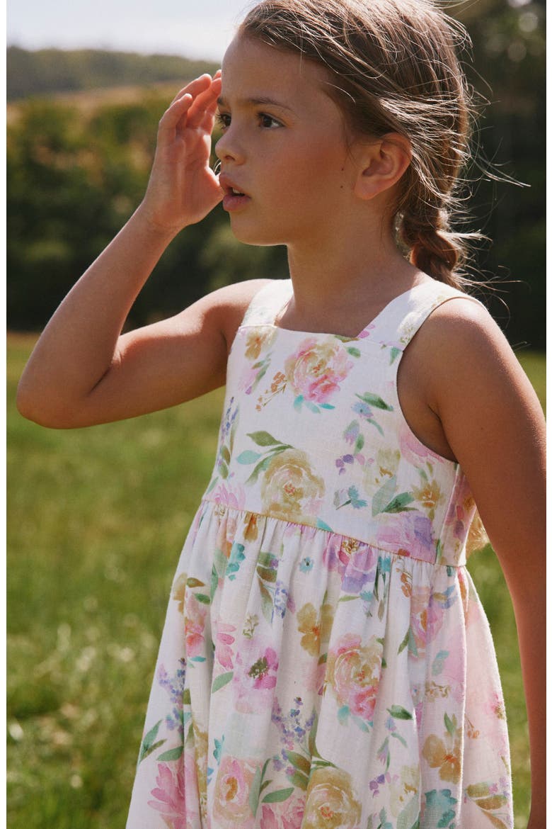 Kids' Floral Print Linen Blend Sundress, Alternate, color, PINK