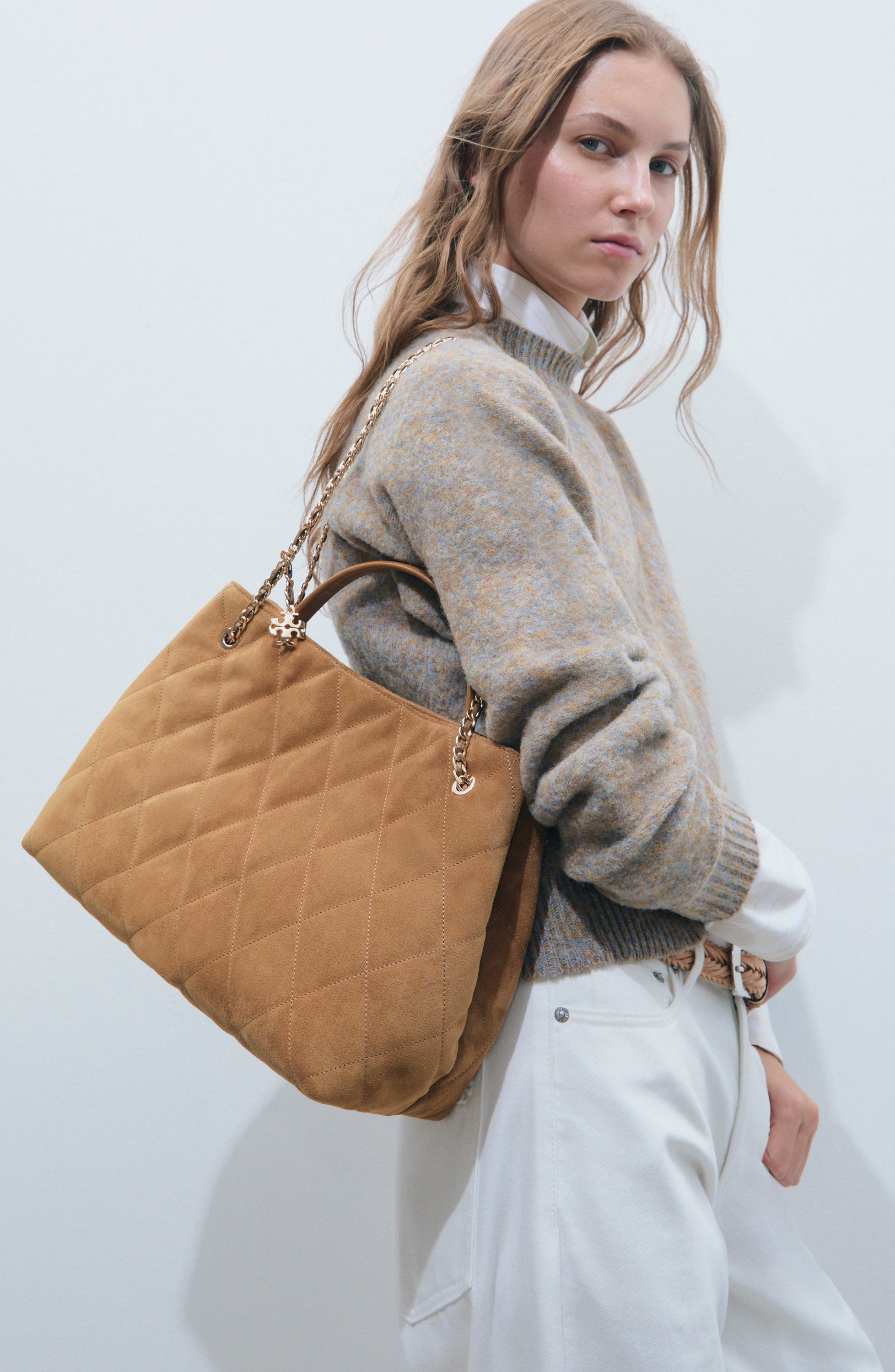 Fleming Quilted Suede Carryall Tote, Alternate, color, TOFFEE