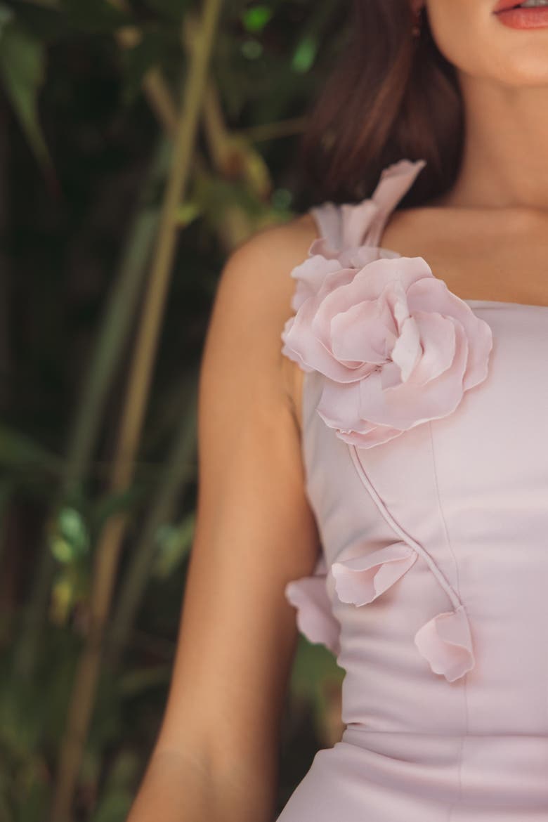 Crepe Sleeveless Column Gown With Floral Detail, Alternate, color, Blush