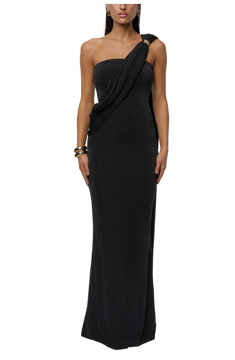 JLUXLABEL Golden Veil Maxi Dress, Main, color, Black
