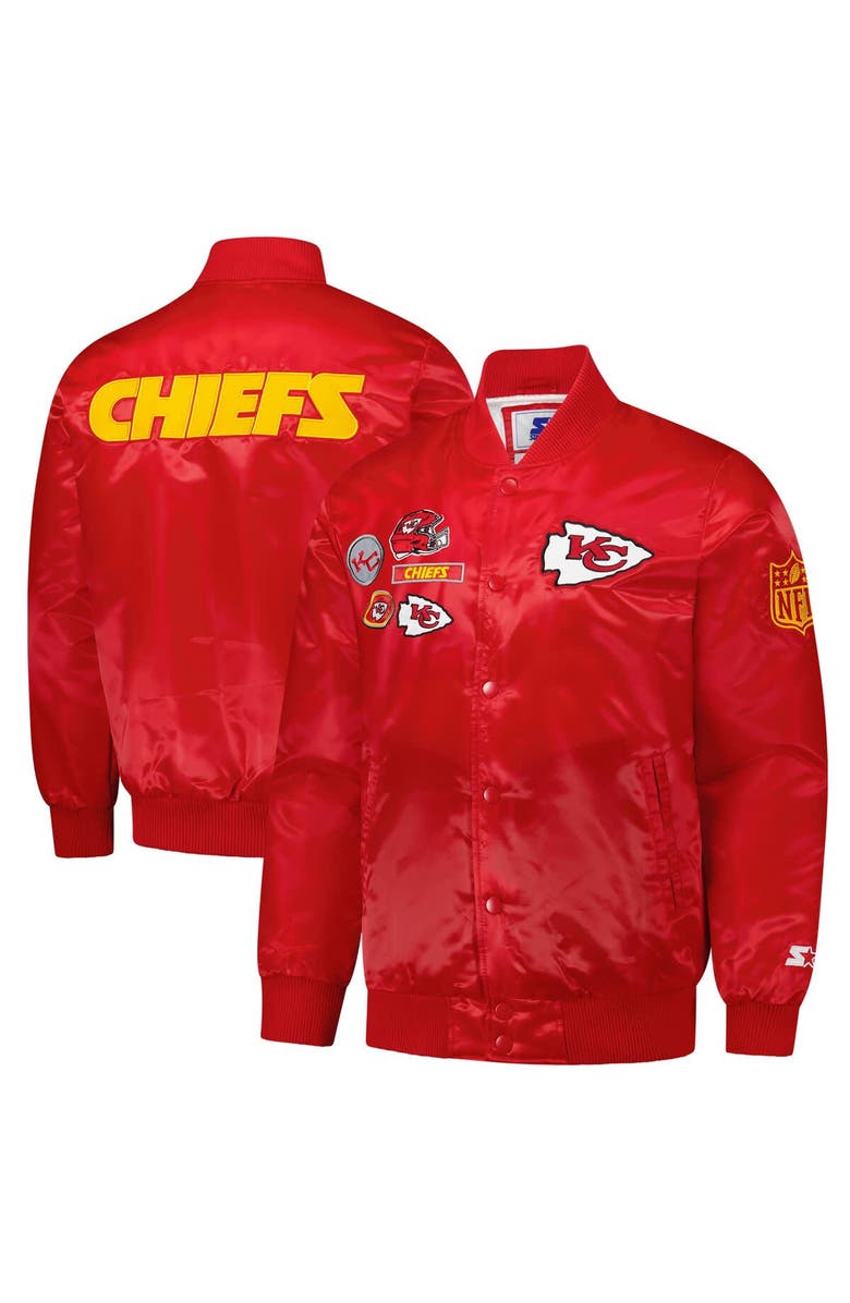STARTER Men's Starter Red Kansas City Chiefs Exclusive Satin Full-Snap Varsity Jacket, Alternate, color, Red