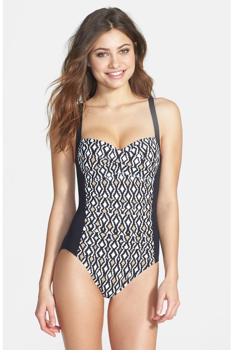 'Diamond in the Rough' Twist Maillot, Main, color, BLACK