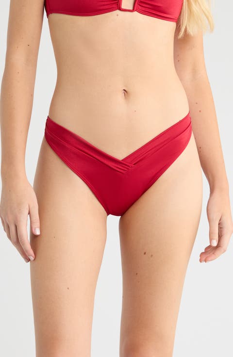 Lotus Metallic Shirred V-Cut Bikini Bottoms