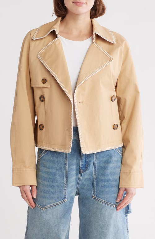 Avec Les Filles Blanket Stitch Cropped Trench Coat In Sand
