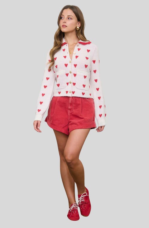 Blu Pepper Heart Peter Pan Collar Cardigan In White