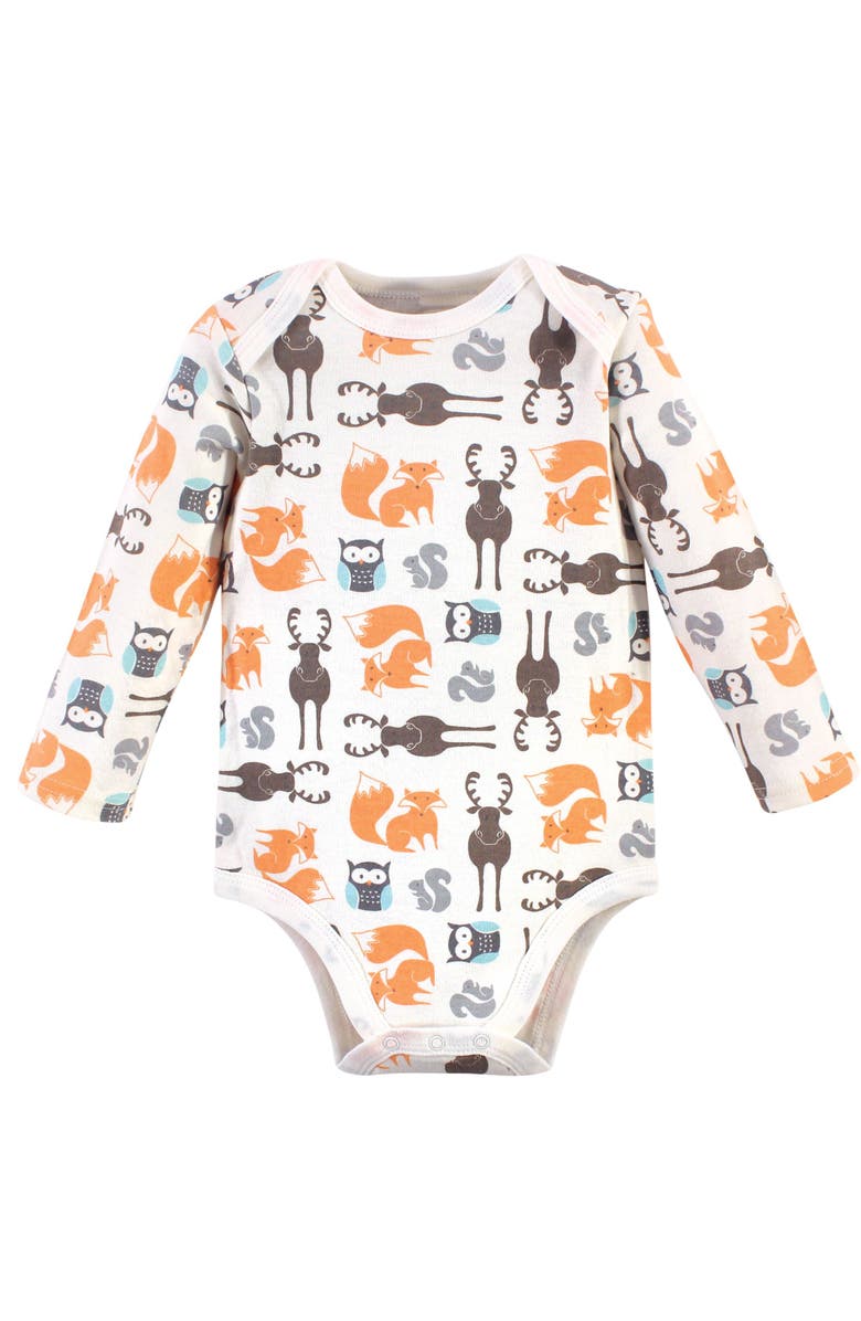 Hudson Baby Cotton Long-Sleeve Bodysuits 5-Pack, Alternate, color, Gray Forest