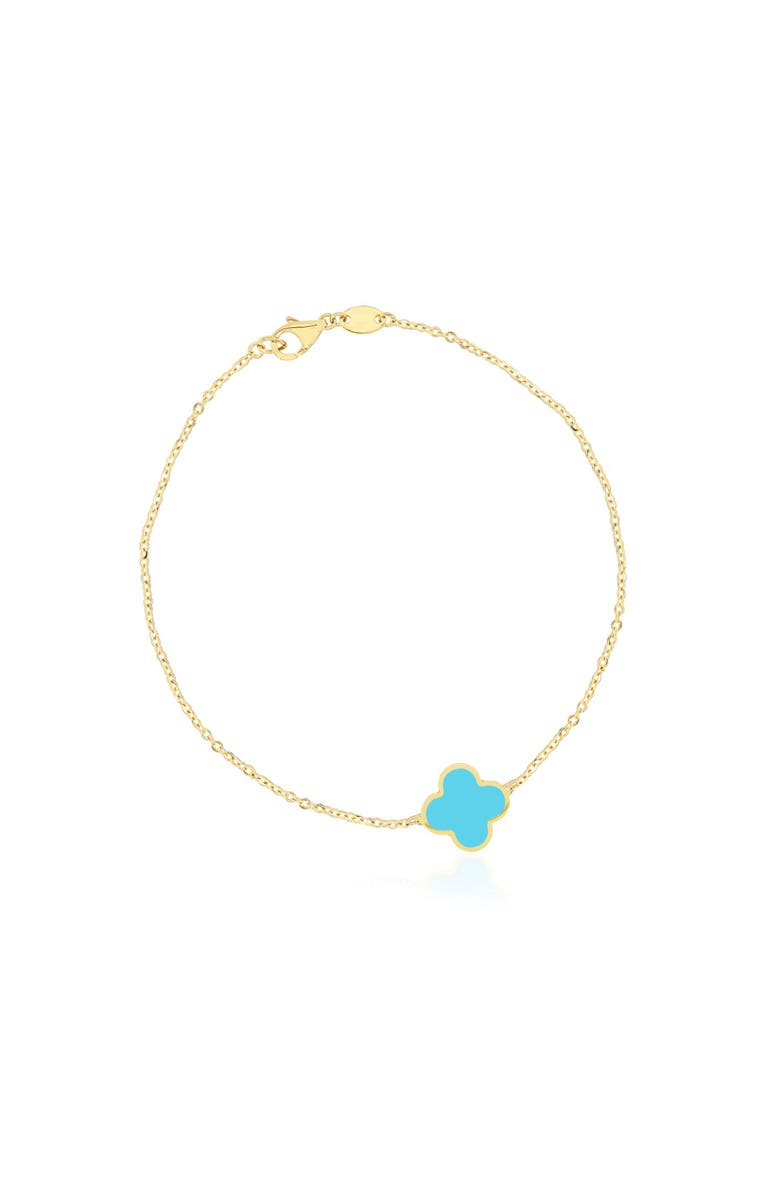 The Lovery Fine Jewelry Small Turquoise Single Clover Bracelet, Main, color, Turquoise