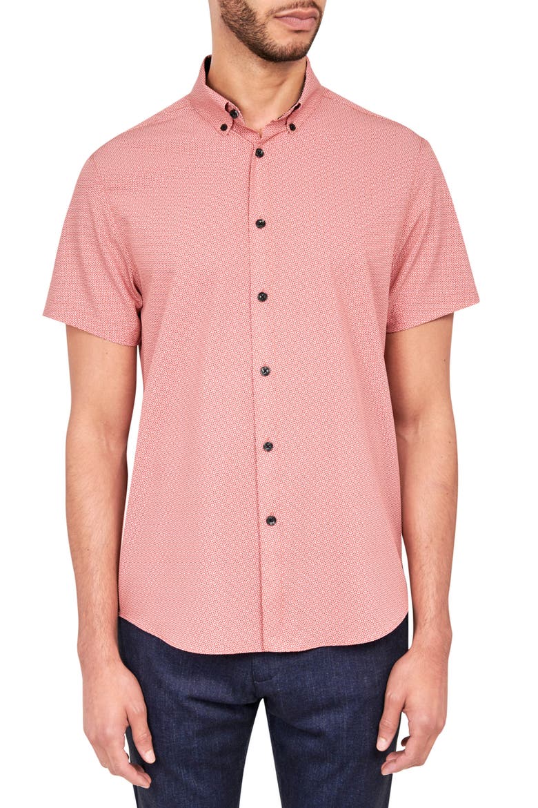 Wavy Geo Performance Button-Down Shirt, Main, color, ORANGE