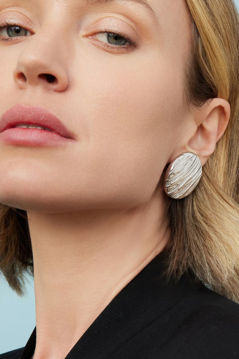 Sterling Silver Linen Button Earrings, Alternate, color, Silver