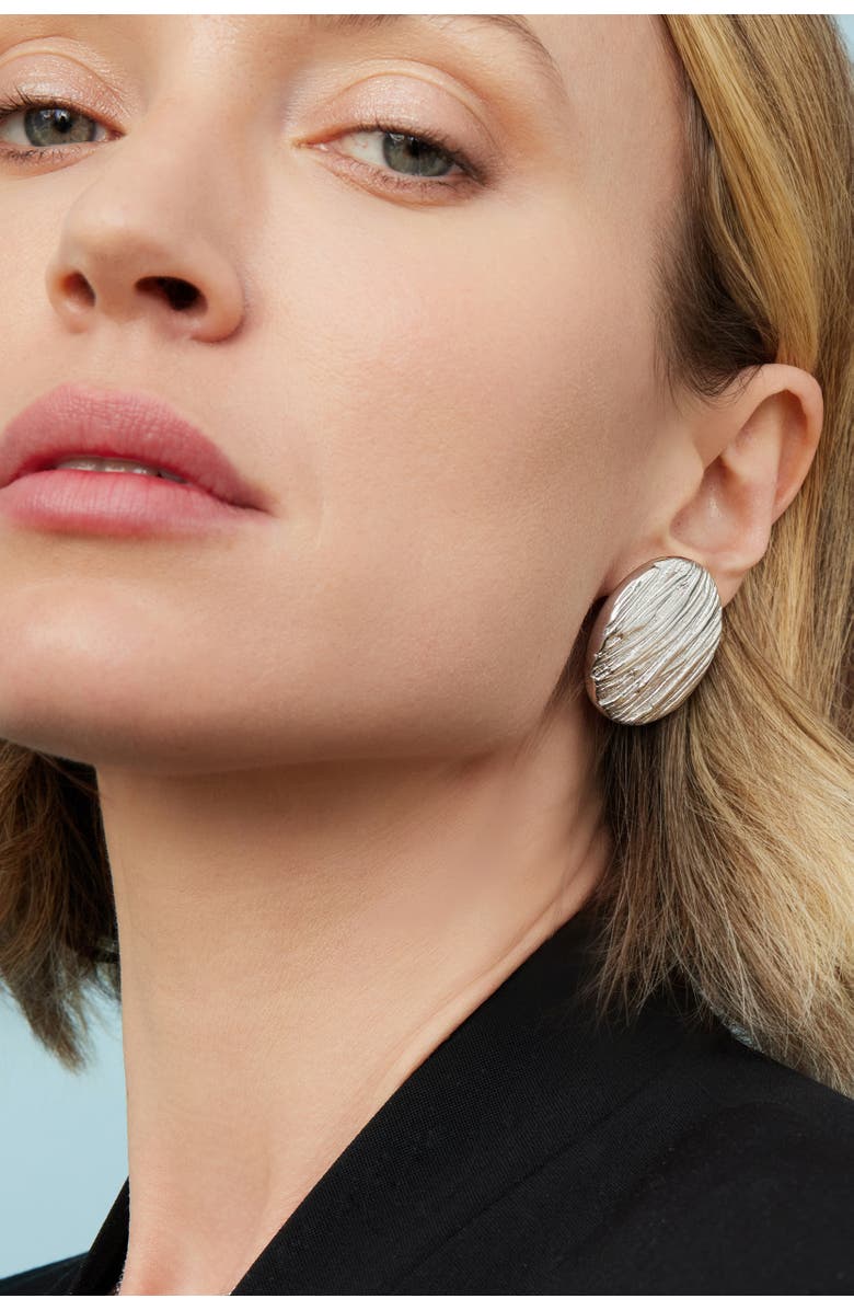 Oradina Sterling Silver Linen Button Earrings, Alternate, color, Silver