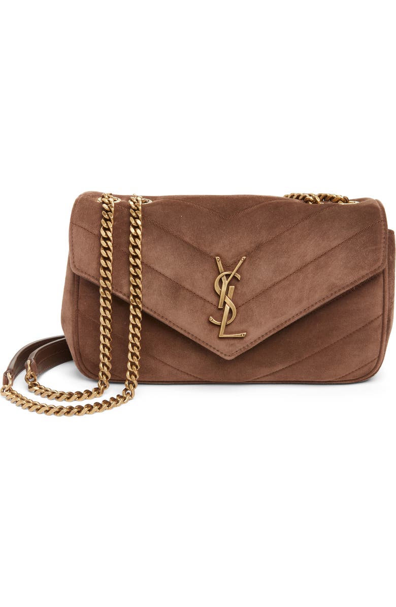 Saint Laurent Small Loulou Chain Leather Shoulder Bag, Main, color, Brown Coffee