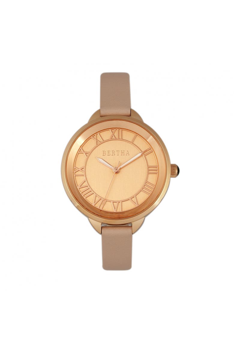 Madison Sunray Dial Leather-Band Watch, Main, color, Light Pink/Rose Gold