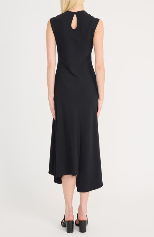 Luxely Beach Crepe Asymmetric Midi Dress In Black