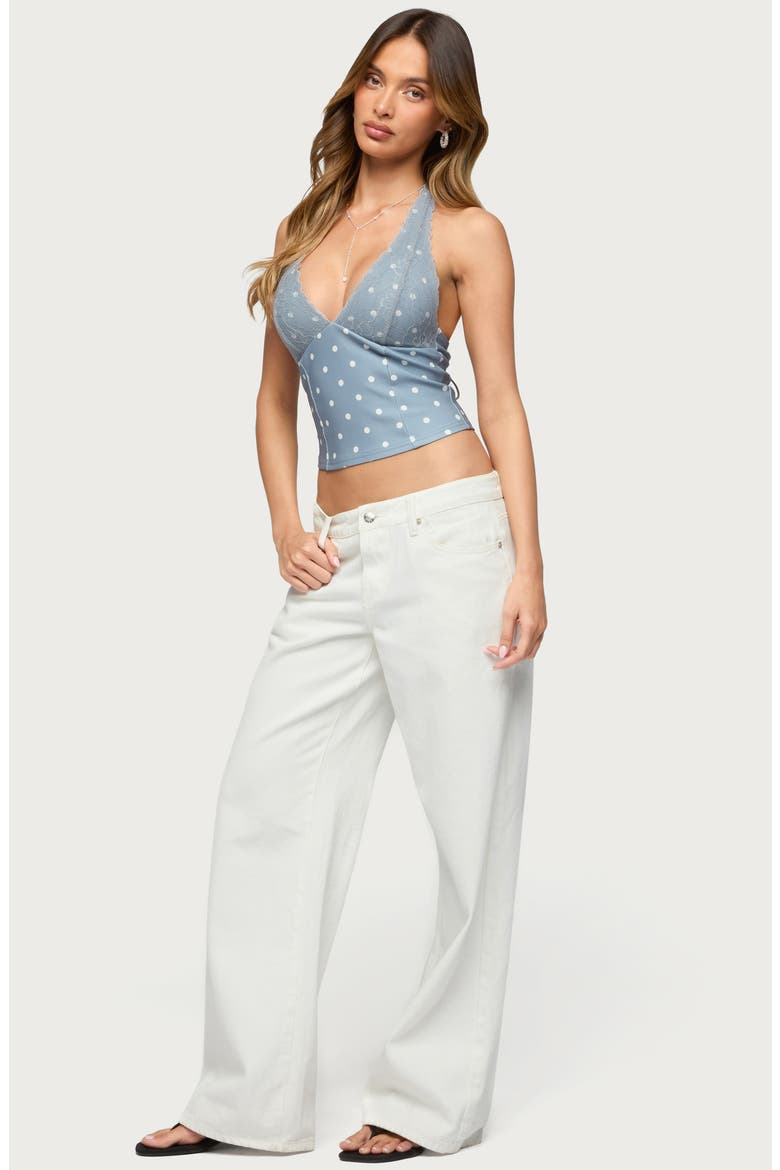 Lacy Dot Crop Halter Top, Alternate, color, GRAY