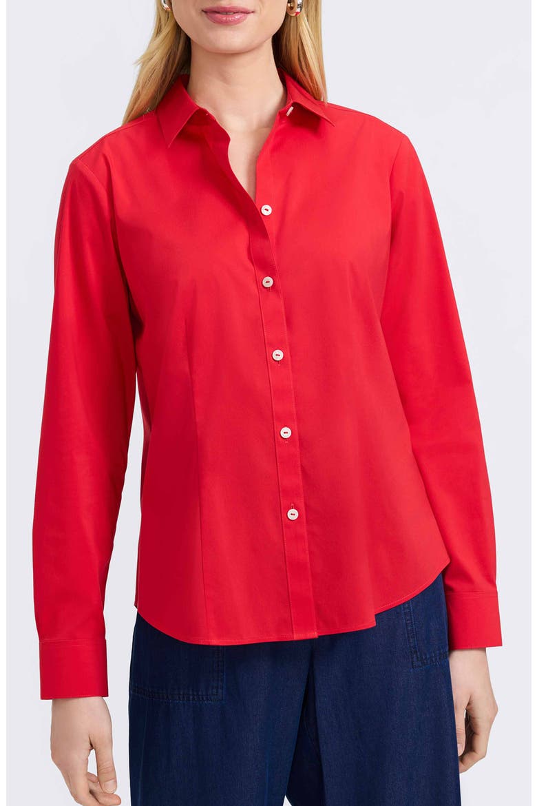 June Stretch Cotton Blend Button-Up Shirt, Main, color, SIMPLY RED