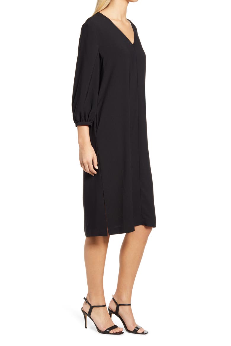 V-Neck Blouson Sleeve Dress, Alternate, color, BLACK