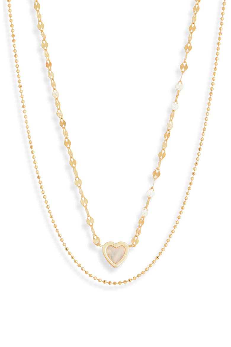 Mother-of-Pearl Pendant & Ball Chain Layered Necklace, Main, color, GOLD