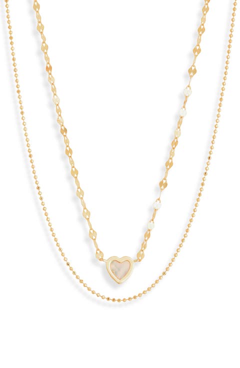 Mother-of-Pearl Pendant & Ball Chain Layered Necklace