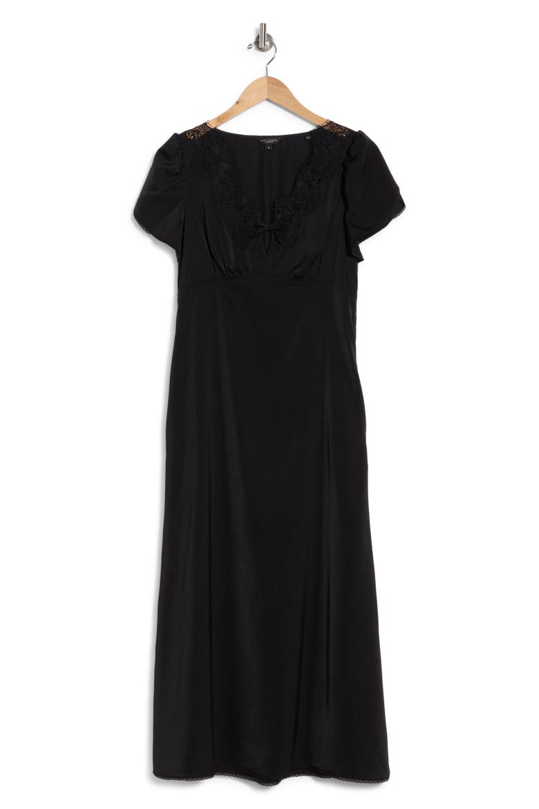 Lace Trim Puff Sleeve Maxi Dress, Main, color, BLACK-BLACK