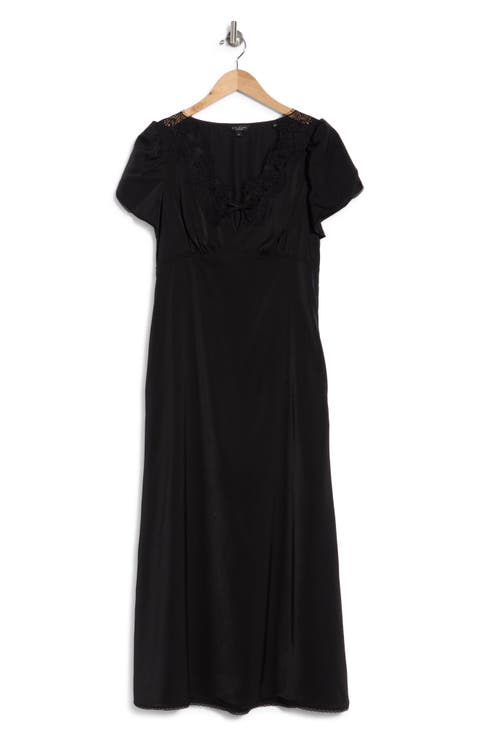 Lace Trim Puff Sleeve Maxi Dress
