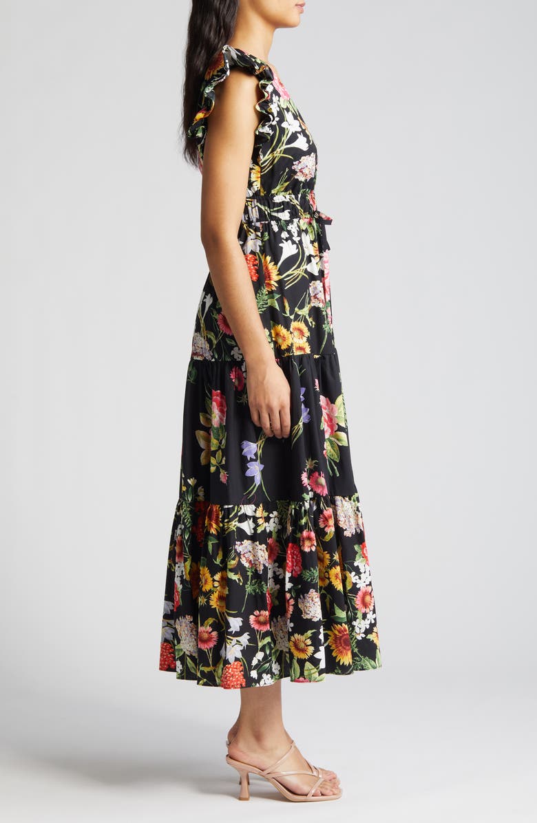 Anne Klein Floral Tiered Cotton Maxi Dress, Alternate, color,