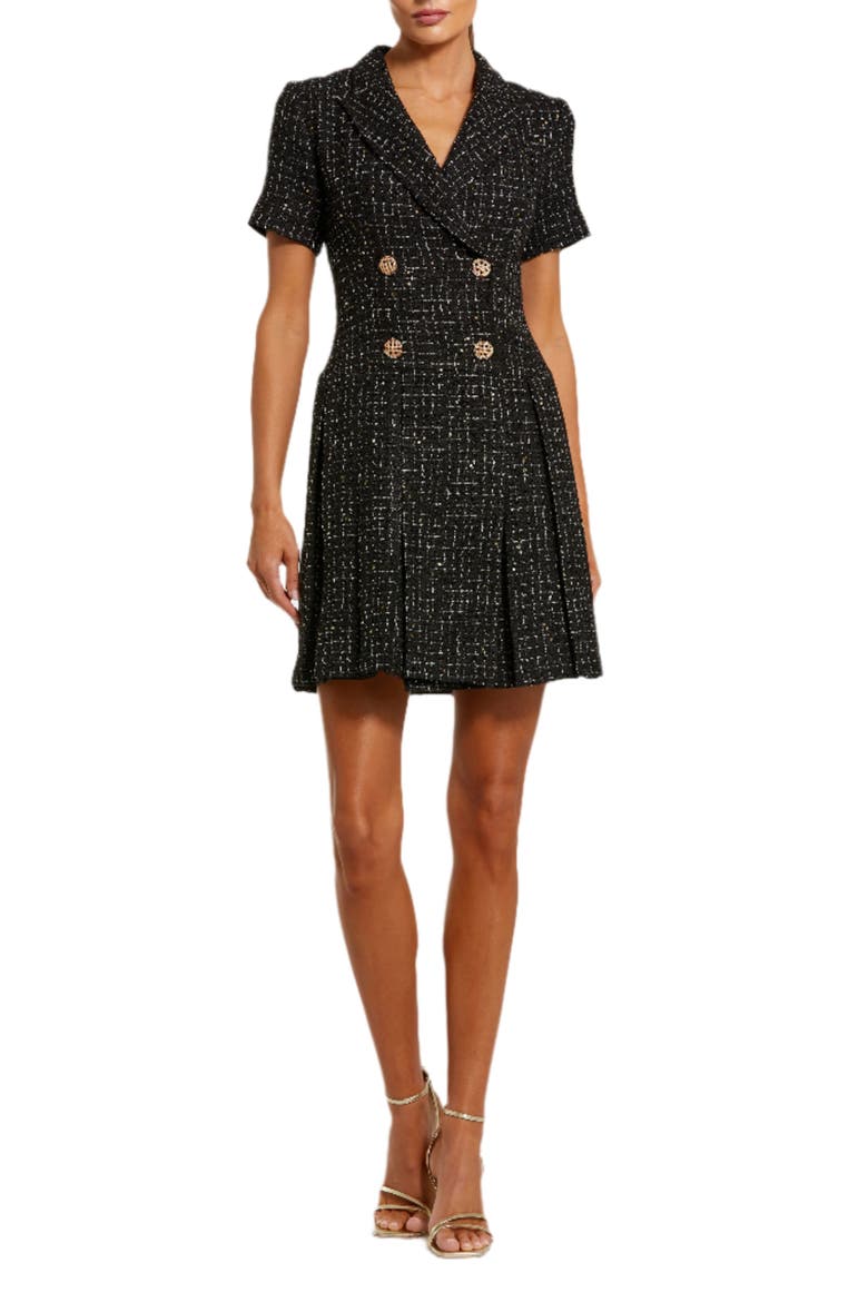 Short Sleeve V-Neck Tweed Blazer Mini Dress, Main, color, Black