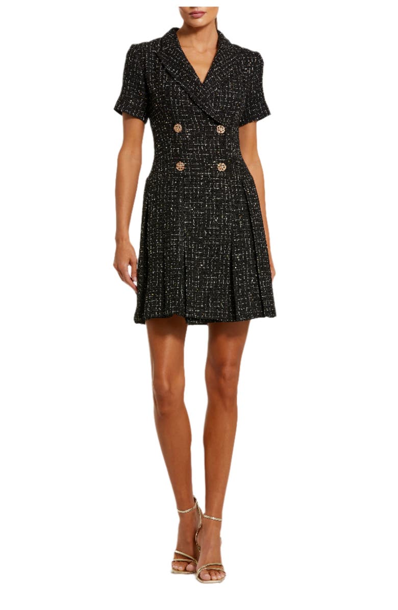 Mac Duggal Short Sleeve V-Neck Tweed Blazer Mini Dress, Main, color, Black