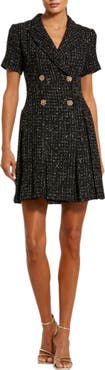 Mac Duggal Short Sleeve V-Neck Tweed Blazer Mini Dress