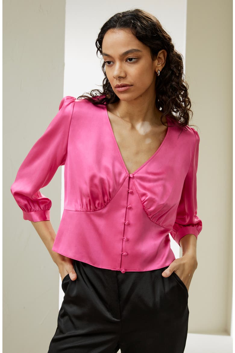X SONIA Fitted Retro Corset Silk Top, Alternate, color, Pink