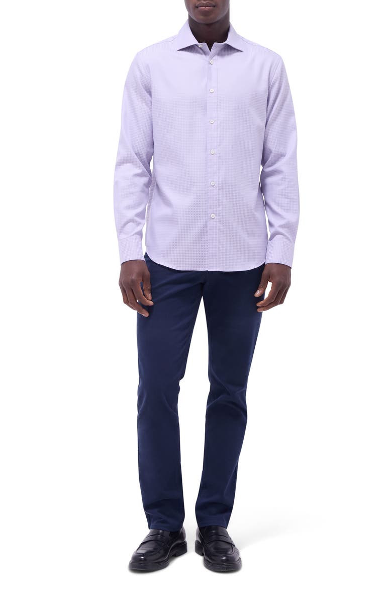 Bugatchi Axel Shaped Fit Micro Check Button-Up Shirt, Alternate, color, Lilac