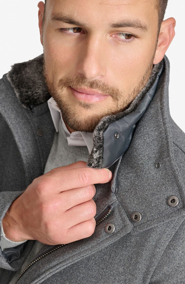 Calvin Klein Walking Wool Blend Coat with Faux Fur Trim, Alternate, color, Charcoal