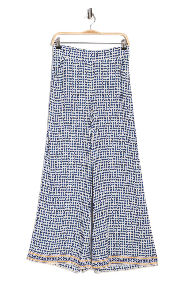 MAX STUDIO Crop Wide Leg Pants, Alternate, color, Natural/ Blue Ikat Stamps