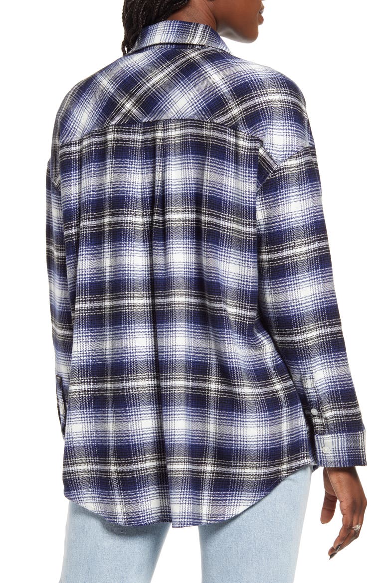 Boyfriend Plaid Shirt, Alternate, color, BLACK- NAVY WINDOW OMBRE