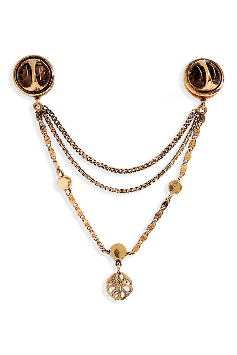 Alexander McQueen Signature Charm Chain Brooch, Alternate, color, GOLD