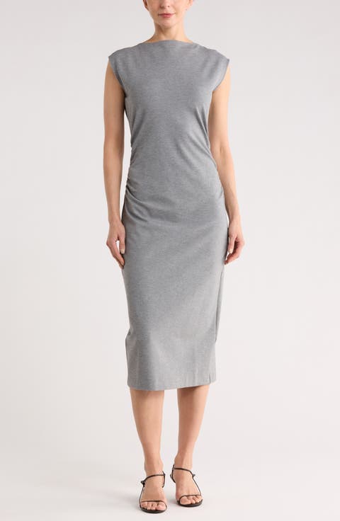 Ruched High Neck Ponte Dress