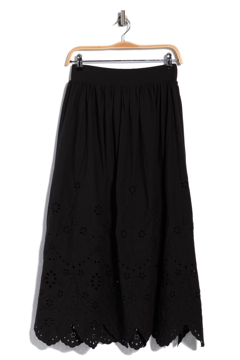 Embroidered Eyelet Cotton Skirt, Alternate, color, BLACK
