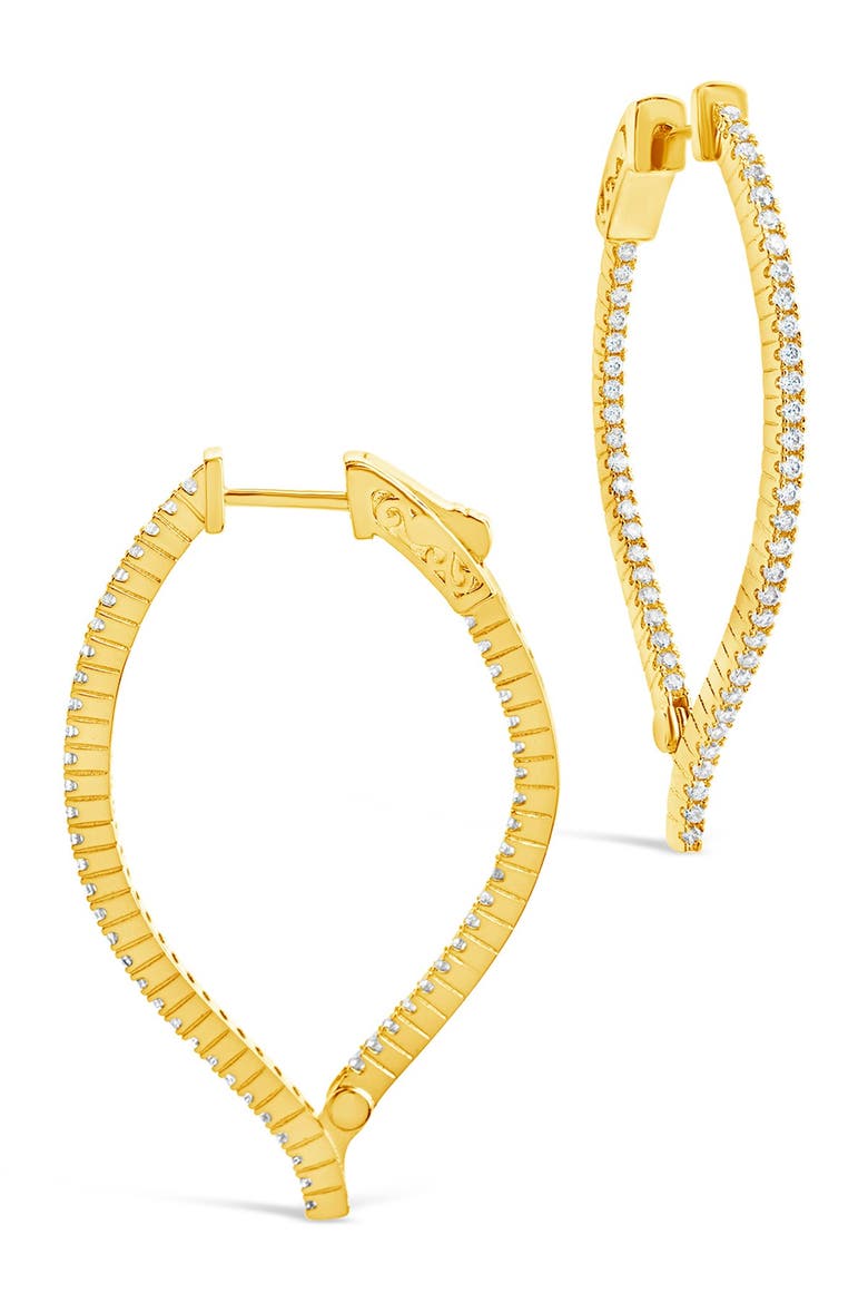 14K Gold Plated Brass CZ Inside Out Teardrop Drop Earrings, Alternate, color, GOLD