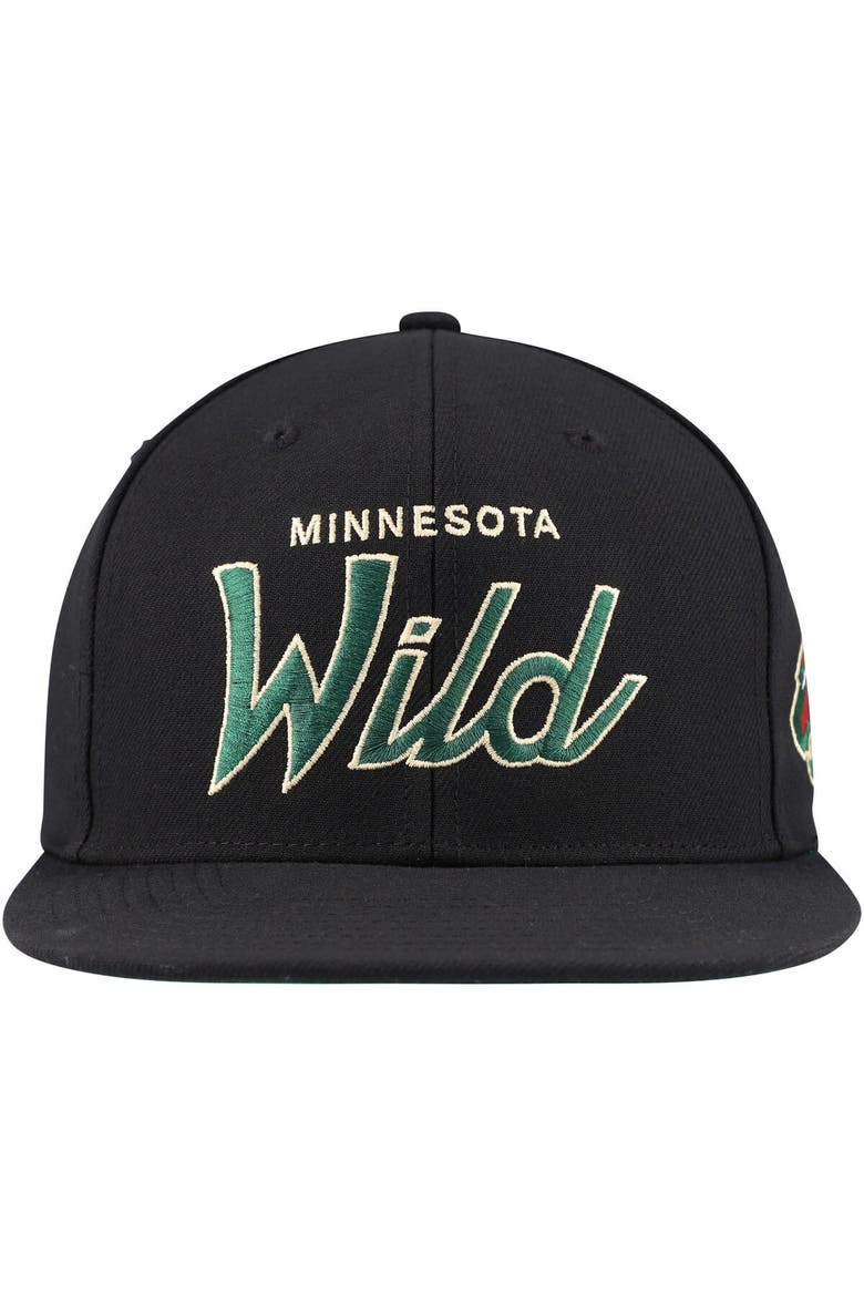 Men's Mitchell & Ness Black Minnesota Wild Core Team Script 2.0 Snapback Hat, Alternate, color, Black