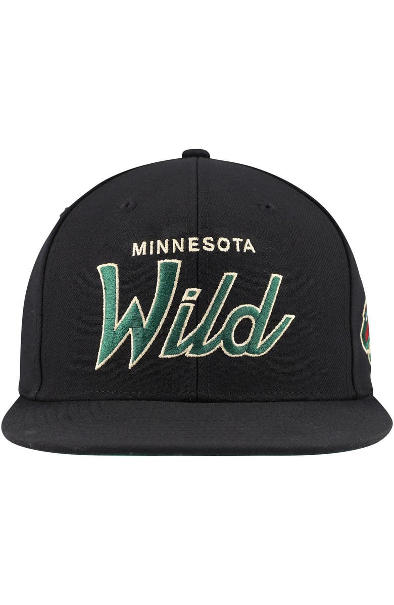 Mitchell & Ness Men's Mitchell & Ness Black Minnesota Wild Core Team Script 2.0 Snapback Hat, Alternate, color, Black